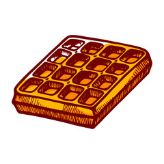 Square Belgian waffle isometric vector engraved illustration. Sweet ornamental wafer dessert