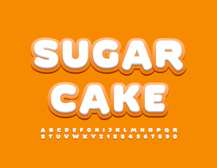 Vector advertising badge Sugar Cake. Modern Alphabet Letters and Numbers. Creative style Font