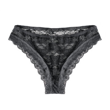 Women's lace panties on a white background.