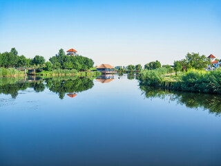 Fototapeta premium Scenic view with Comana lake part of Comana Natural Park, located near Bucharest, Romania.