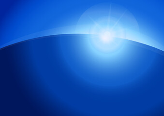 Sunrise from a high altitude, top view of the blue sky and earth. Vector illustration.