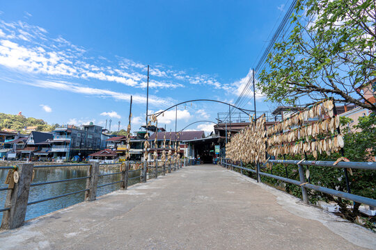Kanchanaburi Thailand-Jan 16,2022 : E-Tong Village Thong Pha Phum District Market and Walking Street for tourists,Landmark of Tourist in Thong Pha Phum District Kanchanaburi Thailand