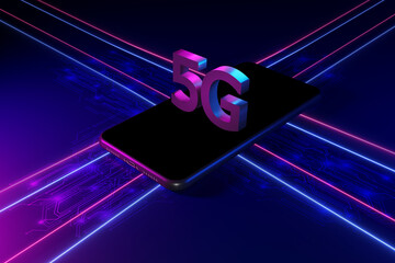 5G high-speed Internet concept. 5G network wireless technology, 3d rendering.