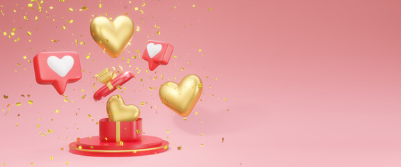 Valentine's day pink background, 3D illustration