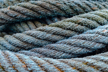 Rope texture of old blue mooring.