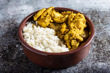 Basmati rice with chicken curry.