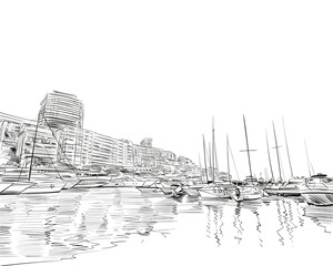 Monaco. South of Europe. Hand drawn urban sketch. Vector illustration.  - obrazy, fototapety, plakaty