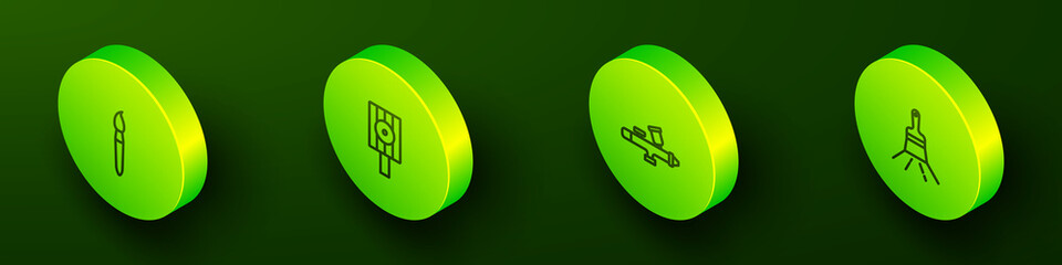 Set Isometric line Paint brush, Spray can nozzle cap, spray gun and icon. Vector