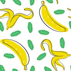 Seamless banana pattern and leaf abstraction
