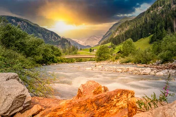 Foto op Canvas Fluss Landschaft an der Schwarzach im Defereggental bei Sankt Jakob, Nationalpark Hohe Tauern, Osttirol, Tirol, Österreic © stylefoto24