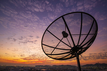 Satellite dish sky cloud sunset communication technology network