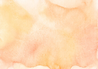 Fototapeta premium Watercolor pastel peach color background texture. Light orange stains on paper, hand painted.