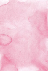 Watercolor pastel pink background texture. Watercolour backdrop. Light rose color stains on paper, hand painted.