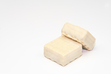 Vanilla wafers isolated on white background. Wafers filled with chocolate and vanilla cream. 