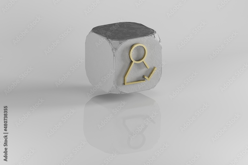 Aufkleber User check  icon. Yellow Golden User check symbol on stone cube and white background. 3d rendering illustration. Background pattern for design.