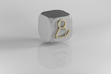User check  icon. Yellow Golden User check symbol on stone cube and white background. 3d rendering illustration. Background pattern for design.
