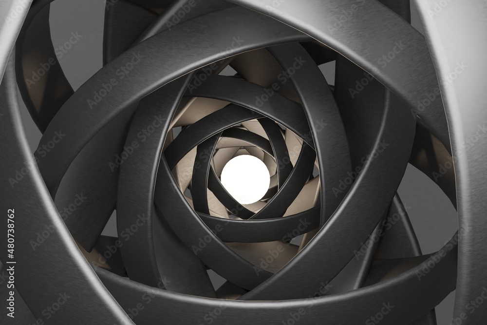 Poster Sphere in the sharpening of large stone rings from black marble. 3d rendering illustration. Background pattern for design.