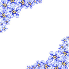 Corner frame with blue watercolor flowers