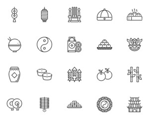 Naklejka premium set of chinese new year line icons, traditional, asian, celebration