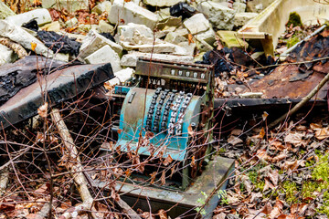 Abandoned old cash register in the ghost town Pripyat in Chernobyl Exclusion Zone, Ukraine