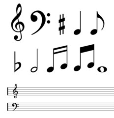 Music notes and symbols with sample music bar