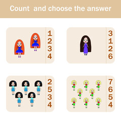counting game with beauty dolls.  Preschool worksheet, kids activity sheet, printable worksheet
