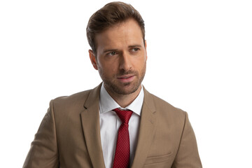 young businessman looking away, wearing a nice suit