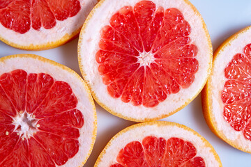 sliced pieces of grapefruit. Close-up.