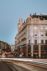 Fototapeta premium Capital City Long Exposure at Dawn. Budapest, Hungary at Night. Busy Traffic