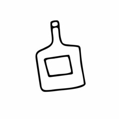 Doodle bottle image. Outline flask isolated on white background. Hand-drawn kitchen utensils, beverage kitchenware, dishes for drinks, alcohol, oil. Wine symbol. Vector bar, restaurant illustration