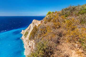 Cliffs and Ioanian sea at Zakynthos, Greece.