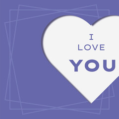 Valentine's Day greeting card with the inscription I love you. Vector illustration in paper cut style.