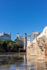 Fototapeta premium Bridge in the Turia park in the city of Valencia Spain. Valencian Community.