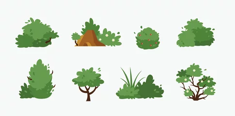 Gartenposter Weiß bush landscape icon set, vector illustration, flat design.