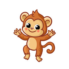 Monkey cub on a white background. Vector illustration with a monkey in cartoon style. - 480744384