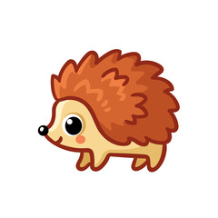 Cute brown hedgehog cub stands on a white background. Hedgehog in a cartoon style.