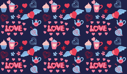 St. Valentine's Day collection of cute elements. Hearts and love. Isolated a white background. Pattern. Hand drawn vector illustration