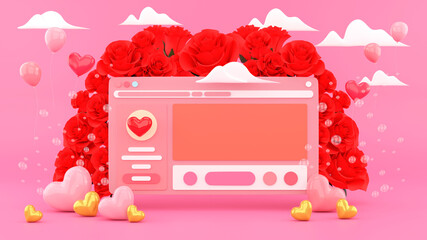 Happy Valentine day. Abstract minimal design, gift box, empty round Realistic stage,. 3d rendering.