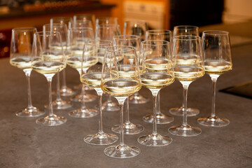 Glasses of champagne buffet event for a group of people holiday tasting