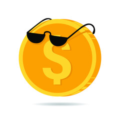 Money for summer vacation. Dollar with sunglasses. Vector illustration.