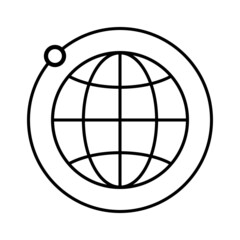 Planet satellite line icon. Moon or satellite on its orbit around globe. Vector Illustration