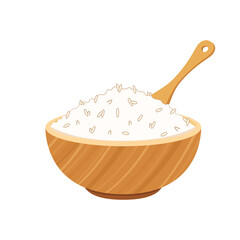 Rice in the cup. Vector stock of cooked rice in a wood bowl. Japanese rice.