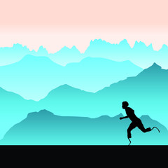 Silhouette of handicapped man running