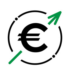 Cost symbol euro increase icon. Income vector symbol isolated on background