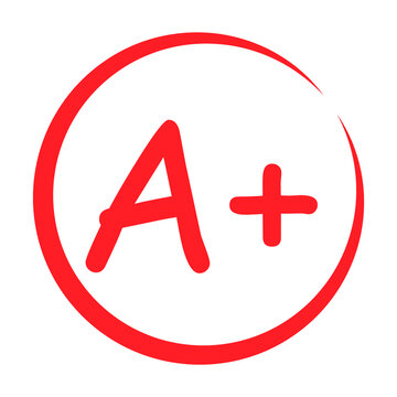 Grade result A plus. Hand drawn icon in red circle. Test exam mark report vector illustration