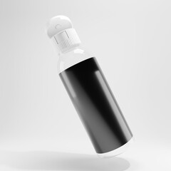 white plastic bottle isolated flying on white background with blank label 3d render