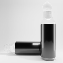 two plastic bottles with blank label and white cap on white background 3d render