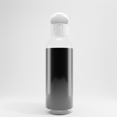 plastic bottle white with a blank label and white cap a front view 3d render