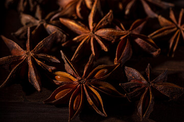 Star anise macro shooting on a dark background