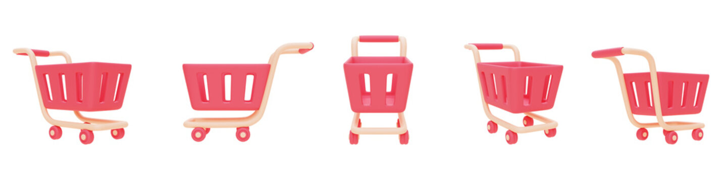 set of pink shopping carts on light background,valentine's day sale concept,minimal style.3d rendering.